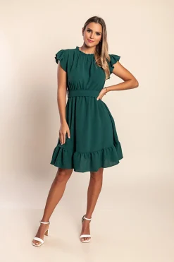 Mini abito arricciato, verde scuro