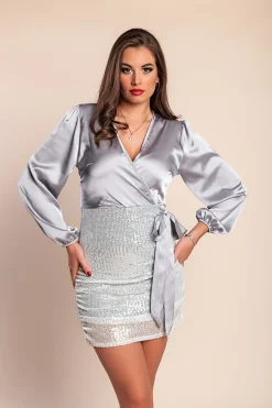 Mini abito con paillettes, grigio chiaro