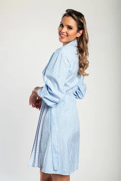 Mini abito con stampa a righe, di colore azzurro