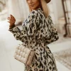 Mini abito con stampa Cisnera, beige-oliva