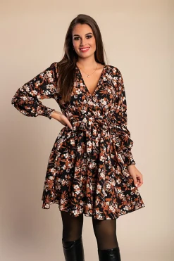 Mini abito con stampa, marrone