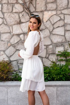 Mini abito elegante con balze di Lissona, bianco