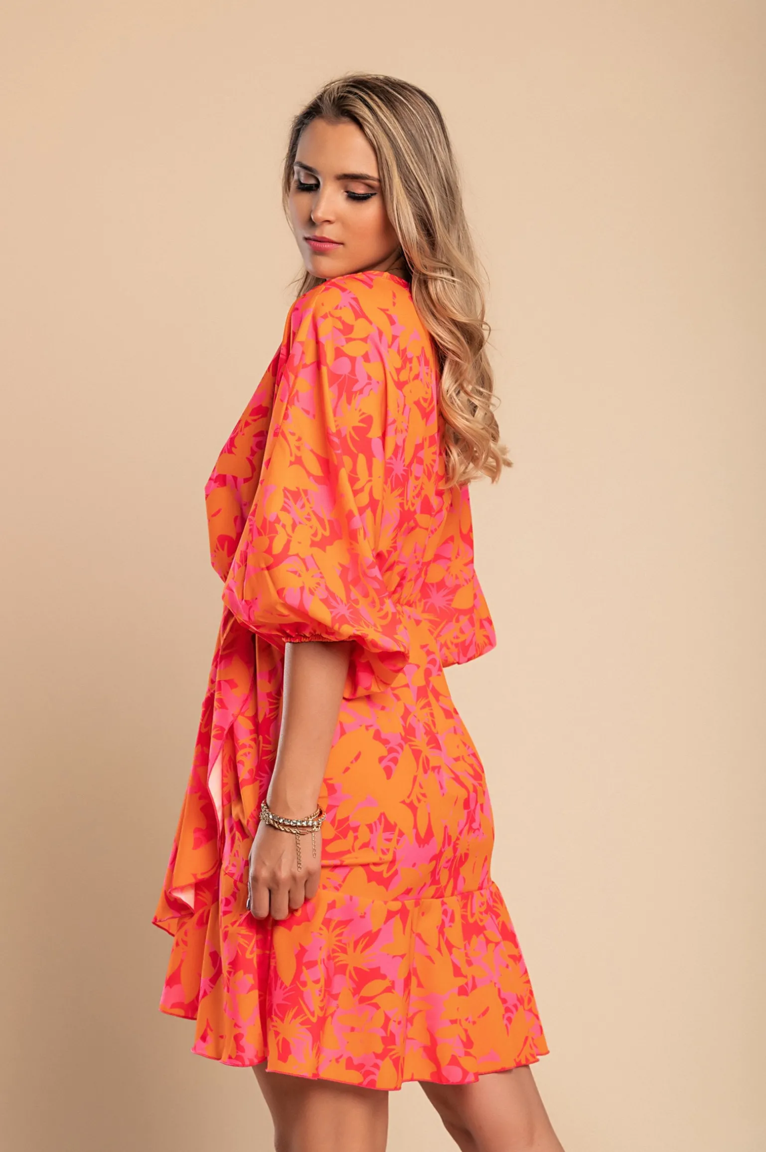 Mini abito elegante con stampa Toretta, fucsia