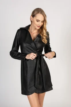 Mini abito elegante in ecopelle con chiusura pieghevole Pellita, nero