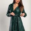 Mini abito elegante in pelliccia sintetica con colletto con revers Pellita, verde scuro