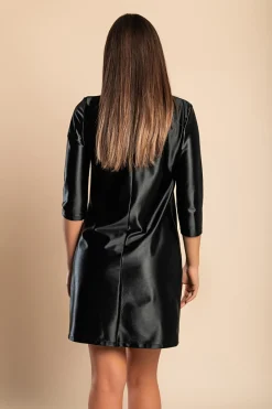 Mini abito elegante realizzato in simil raso, nero