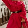 Mini abito in cotone con balze Azzara, fucsia