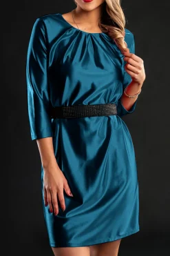 Miniabito elegante realizzato in simil raso, petrolio