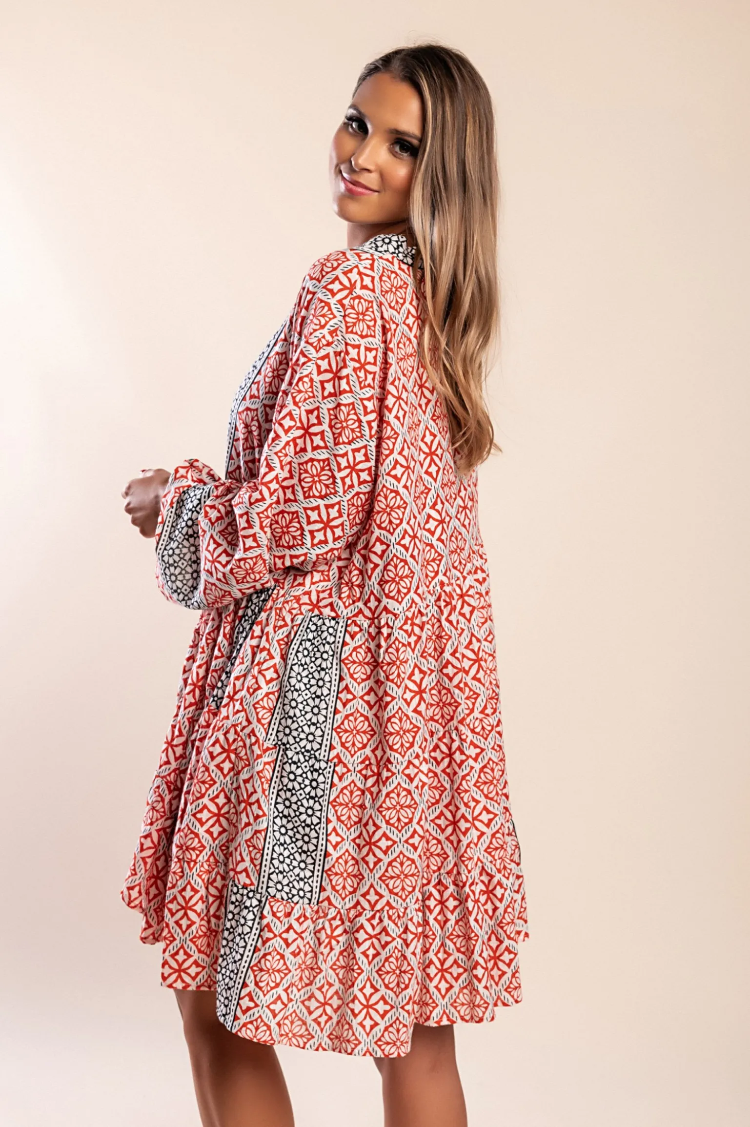 Miniabito in cotone con stampa, rosso