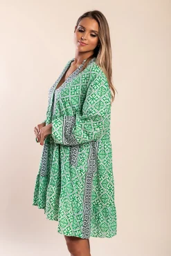 Miniabito in cotone stampato, verde