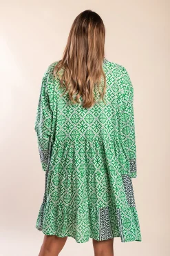 Miniabito in cotone stampato, verde