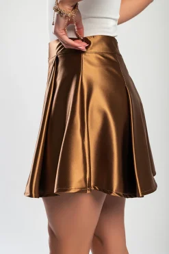 Minigonna elegante in finto raso, marrone