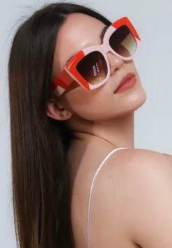 Occhiali da sole in combinazione bicolore, ART2174, rosso-rosa