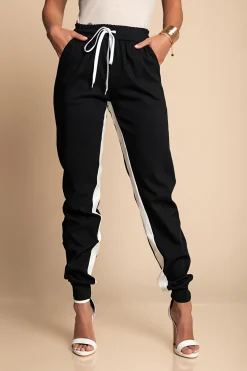 PANTALONE ALLA MODA CON RIGA SUI LATI, ELASTICIZZATE IN VITA FRIEDA, NERO