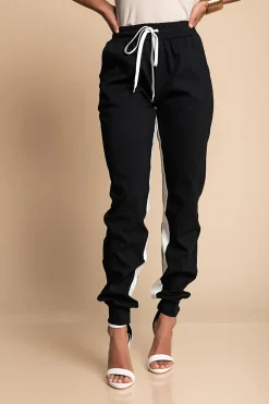 PANTALONE ALLA MODA CON RIGA SUI LATI, ELASTICIZZATE IN VITA  FRIEDA, NERO