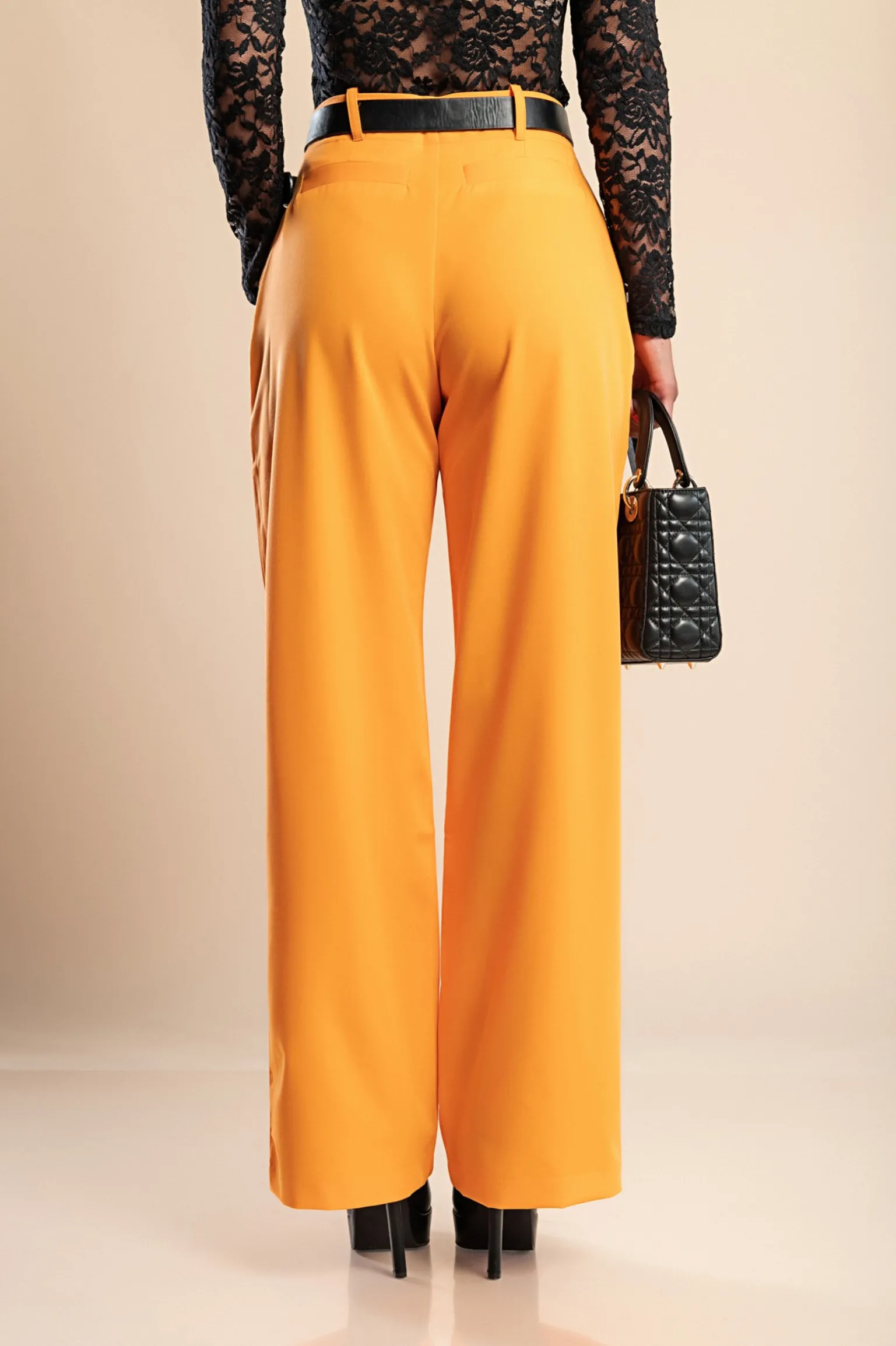 Pantalone elegante a gamba larga, arancione