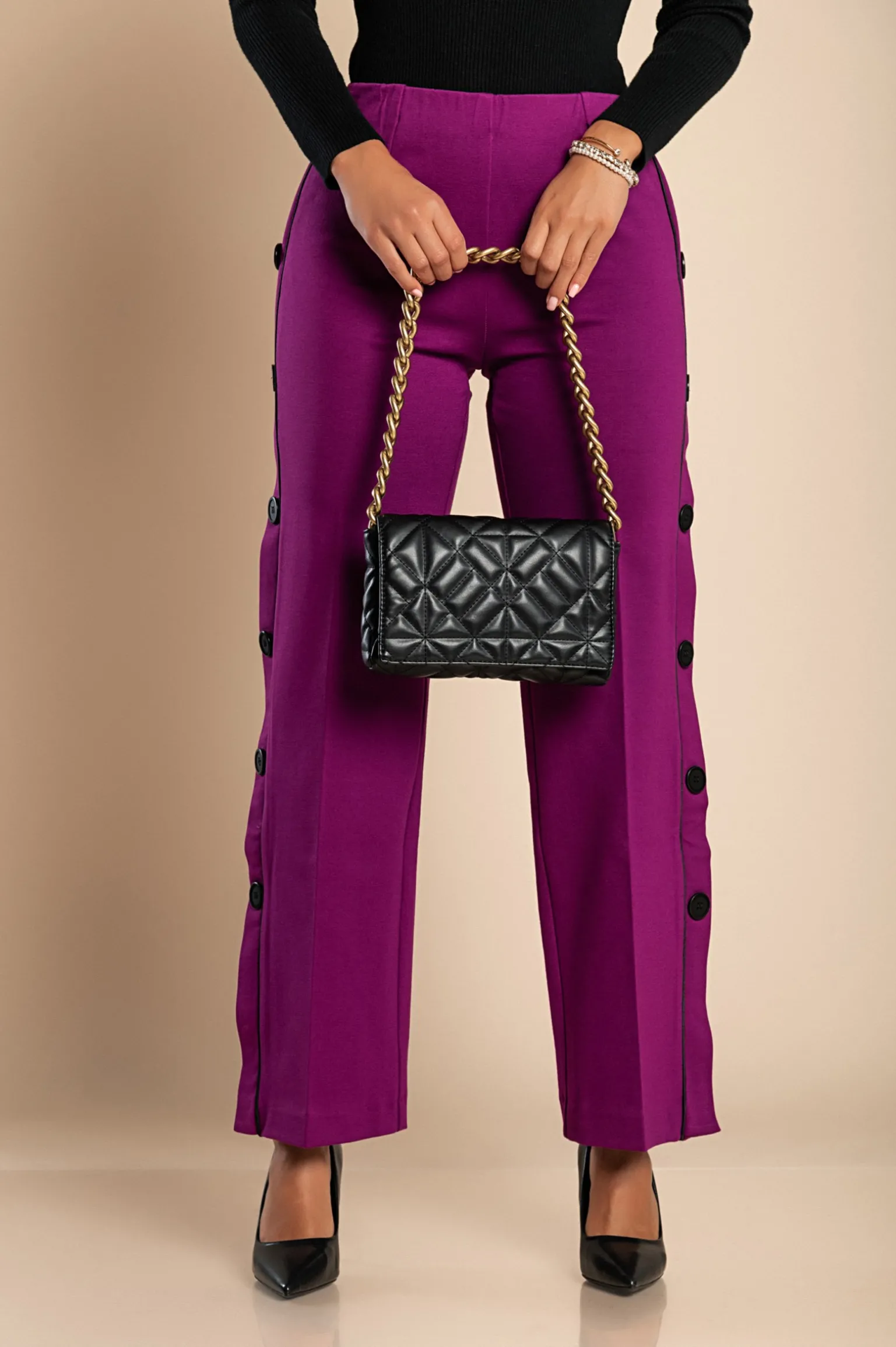 Pantalone elegante con bottoni, fucsia