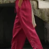 Pantalone elegante in cotone con pizzo, fucsia