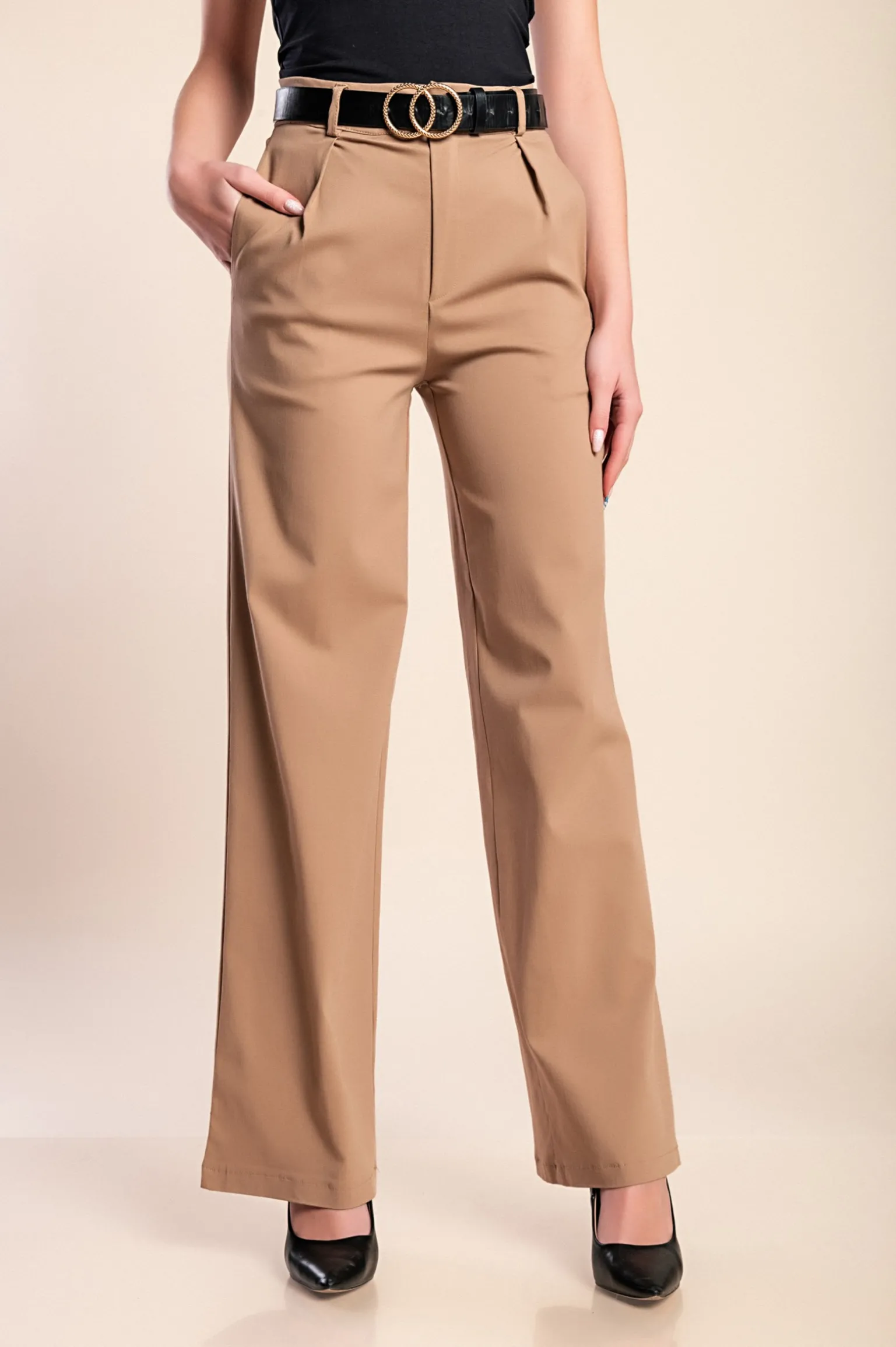Pantaloni eleganti a vita alta, beige