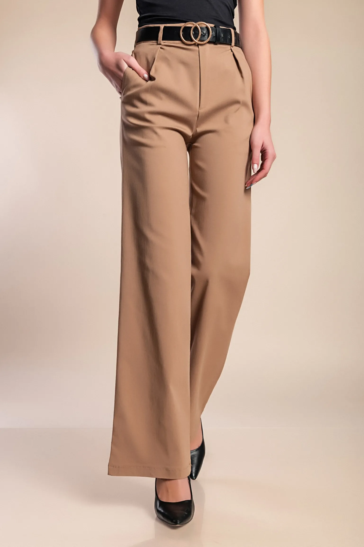 Pantaloni eleganti a vita alta, beige