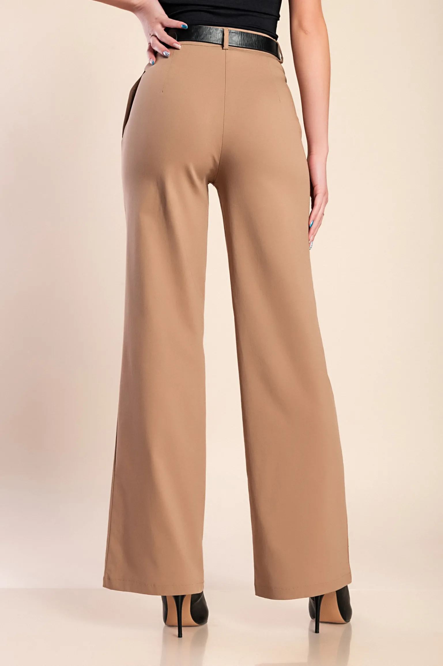 Pantaloni eleganti a vita alta, beige
