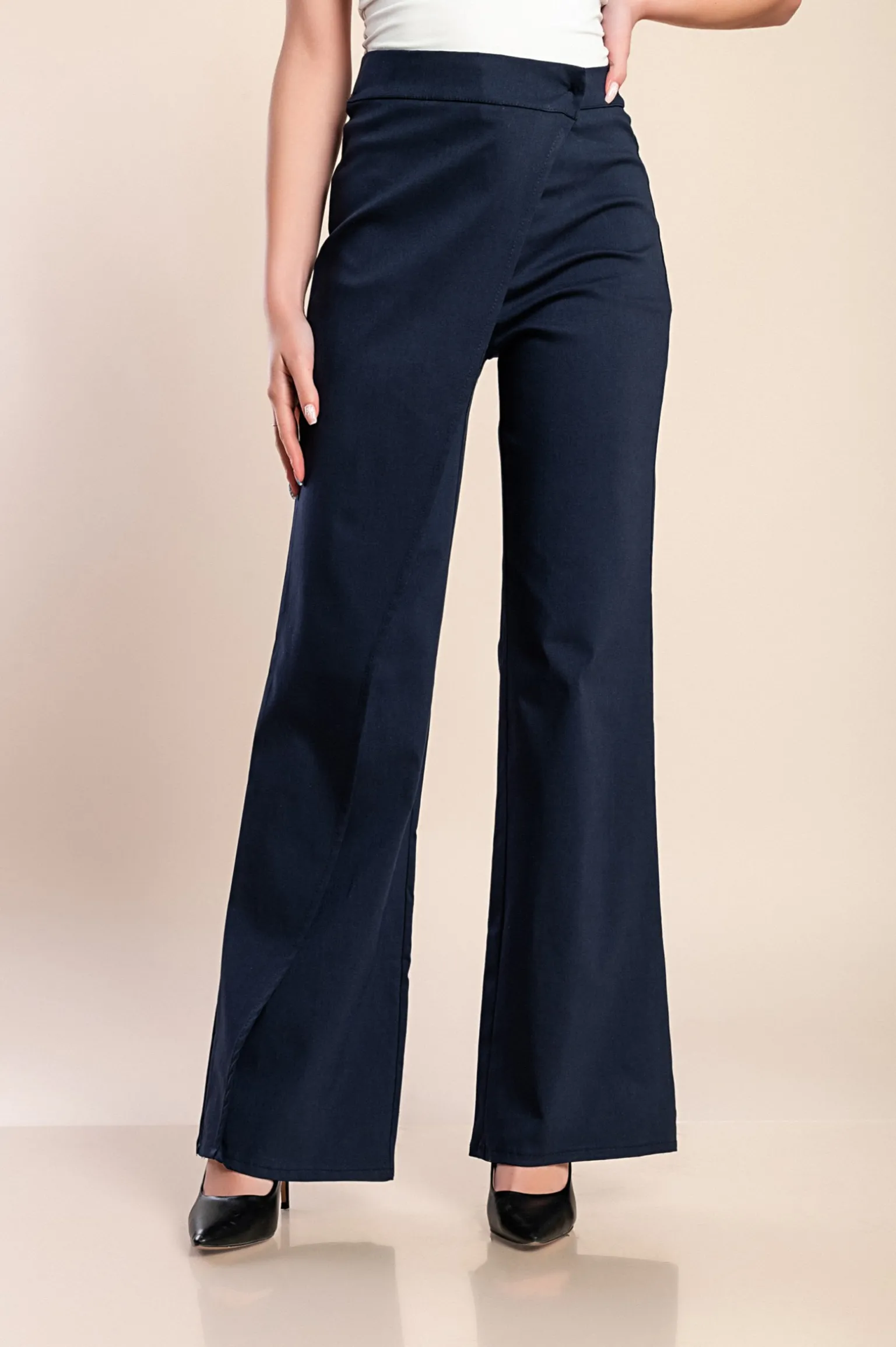 Pantaloni eleganti con volant, blu scuro