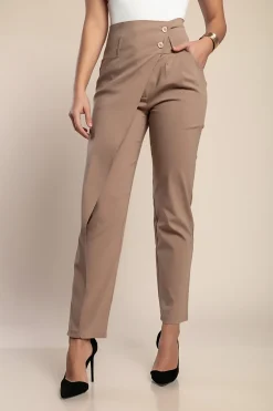 Pantaloni eleganti con volant, beige