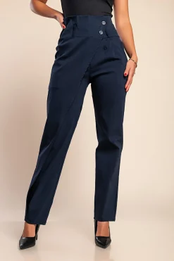 Pantaloni eleganti con volant, blu scuro
