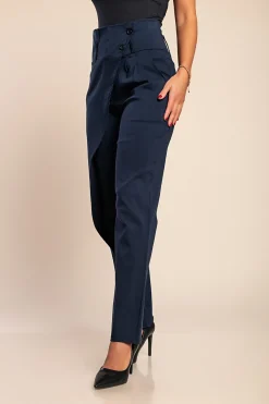 Pantaloni eleganti con volant, blu scuro