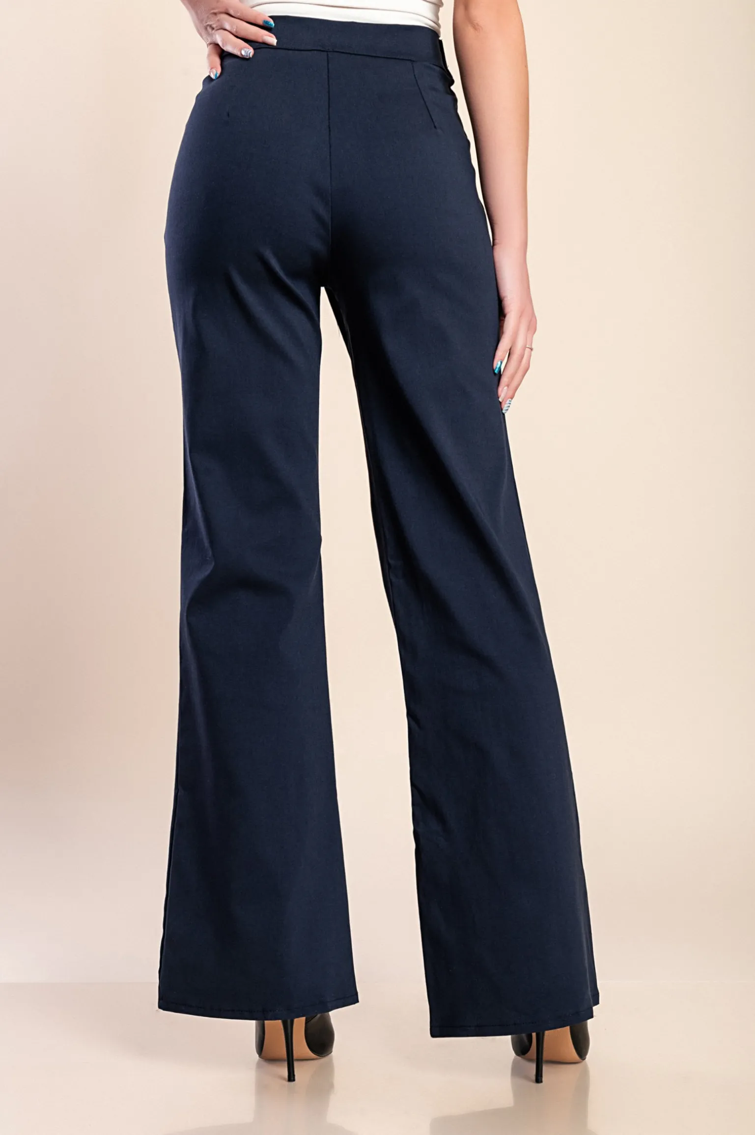 Pantaloni eleganti con volant, blu scuro