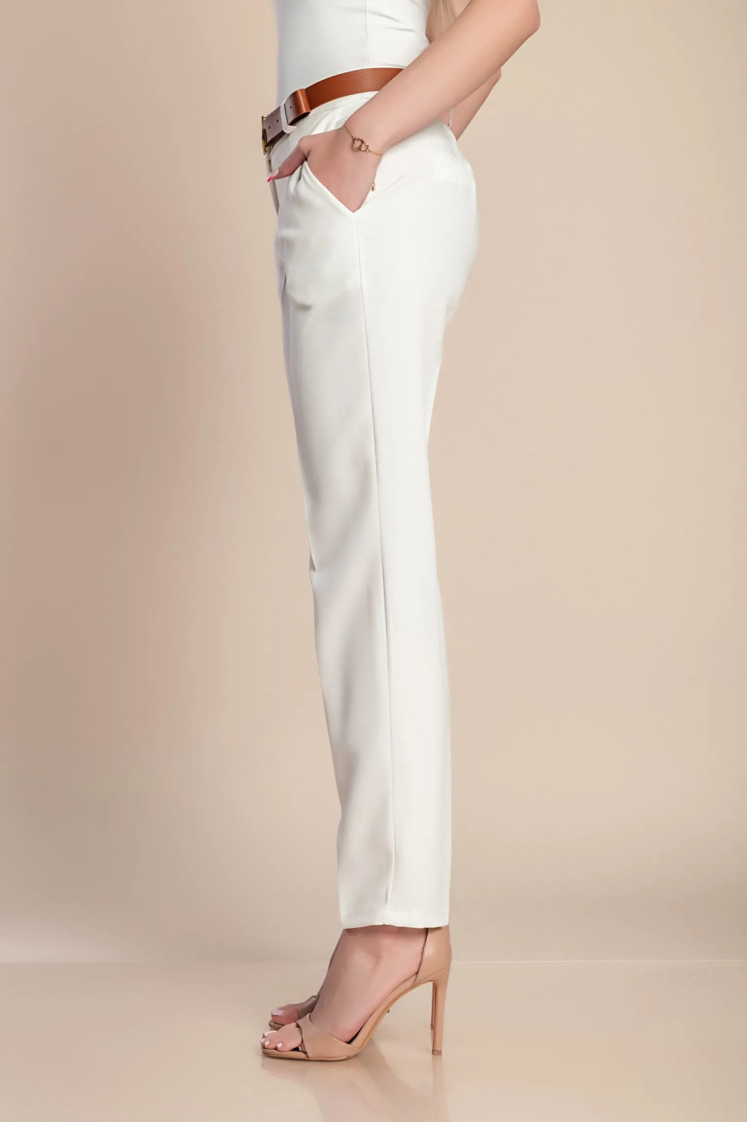 Pantaloni eleganti lunghi con pantalone dritto Tordina, bianco