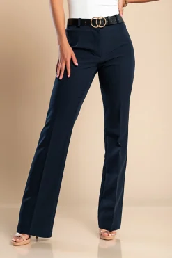 Pantaloni eleganti lunghi a gamba dritta, blu scuro