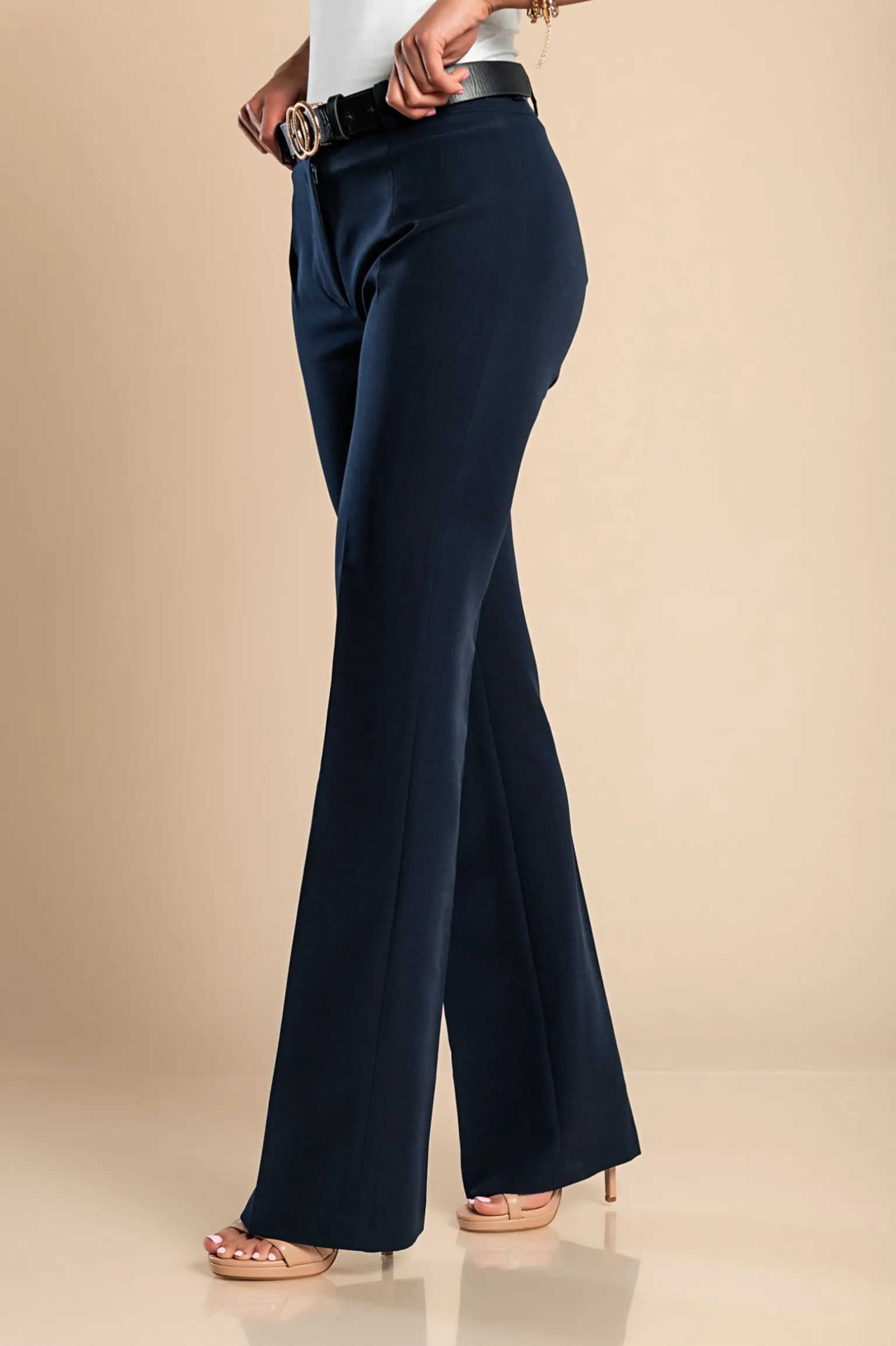 Pantaloni eleganti lunghi a gamba dritta, blu scuro