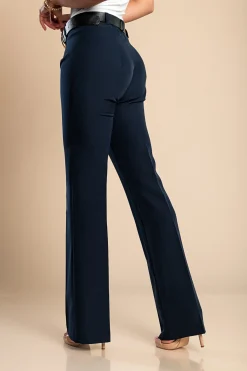 Pantaloni eleganti lunghi a gamba dritta, blu scuro