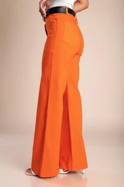 Pantaloni in cotone con gamba larga, colore arancione