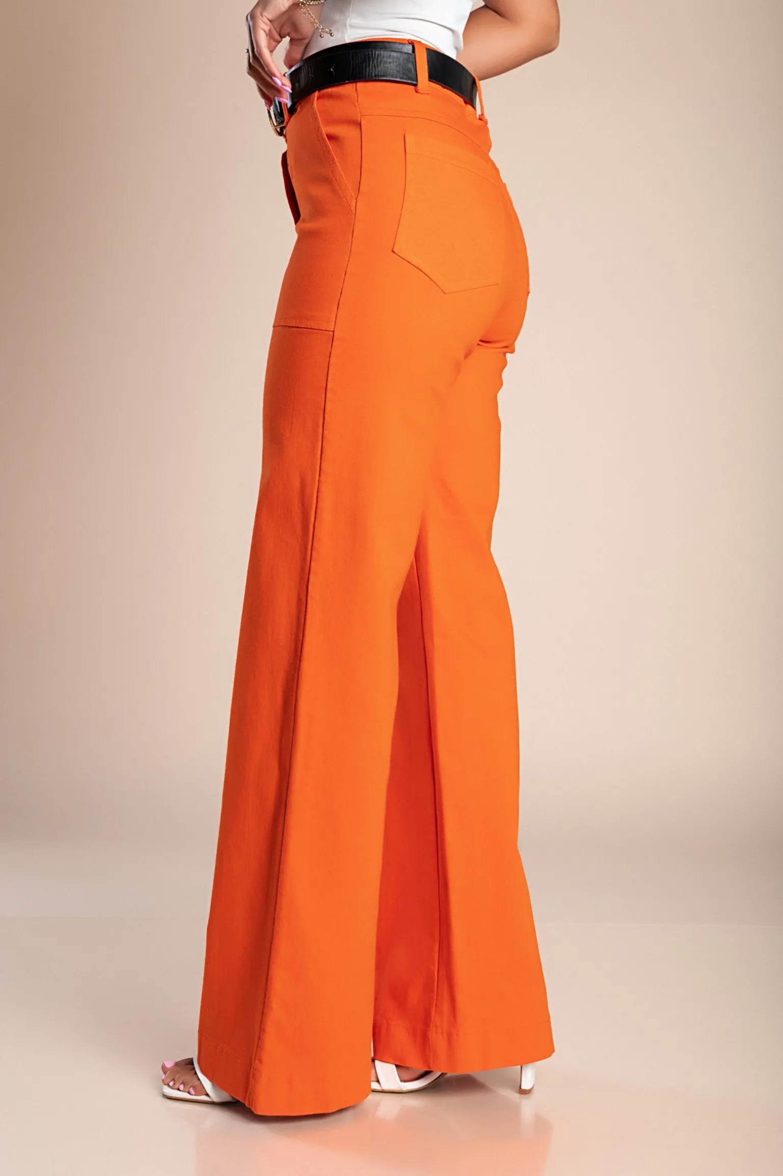 Pantaloni in cotone con gamba larga, colore arancione
