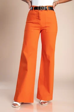 Pantaloni in cotone con gamba larga, colore arancione
