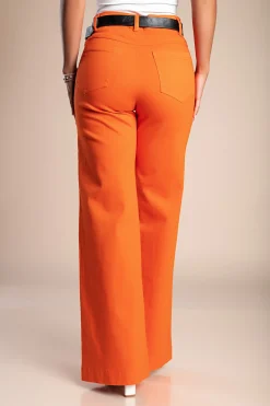 Pantaloni in cotone con gamba larga, colore arancione