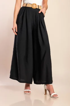 Pantaloni lunghi con cintura decorativa, neri