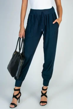 PANTALONI LUNGHI CON TASCHE ED ELASTICO IN VITA AMORY, BLU SCURO