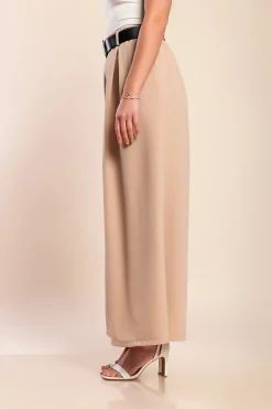 Pantaloni lunghi eleganti con cintura, colore beige