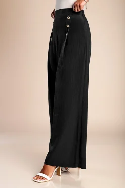 Pantaloni lunghi eleganti con bottoni, neri.
