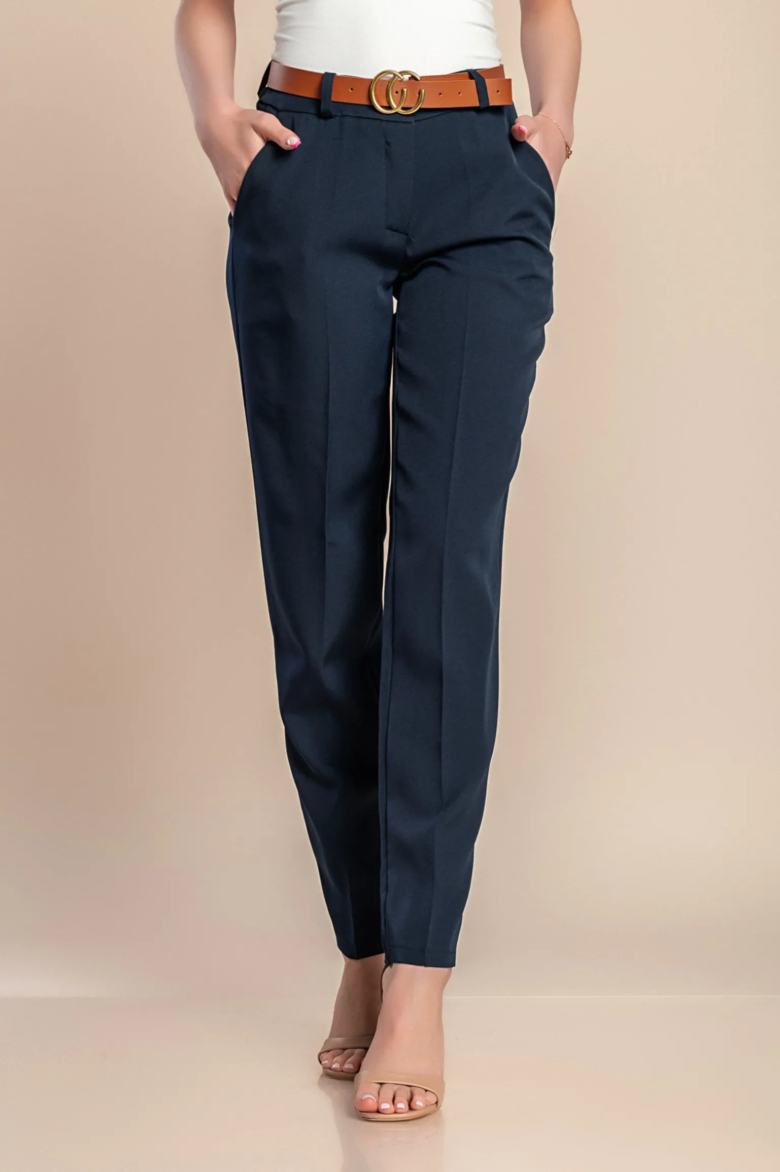 Pantaloni lunghi eleganti dal taglio dritto Tordina, blu scuro