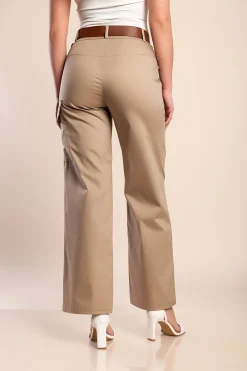 Pantaloni lunghi eleganti con cintura, beige