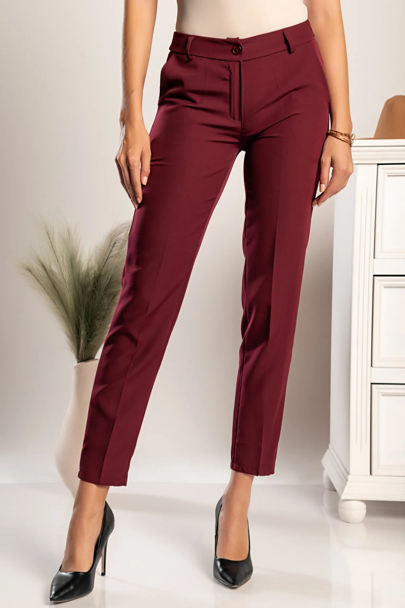 Pantaloni lunghi eleganti dal taglio dritto Tordina, bordeaux