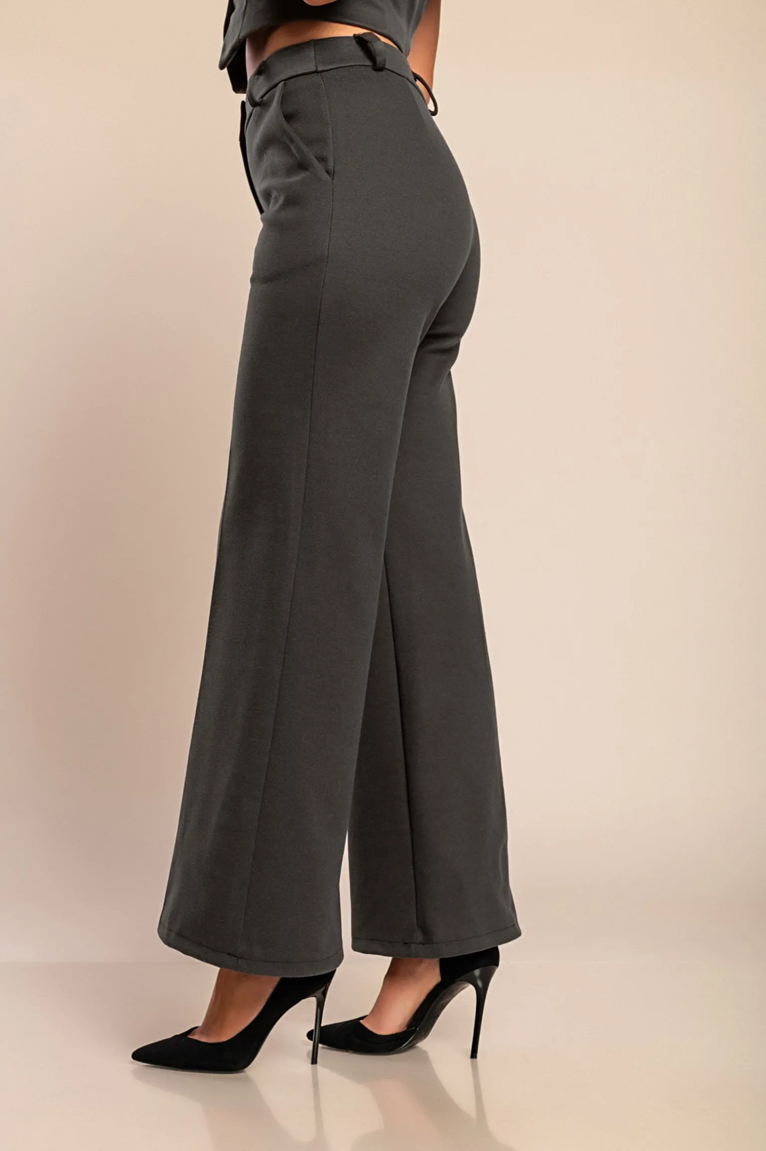 Pantaloni lunghi in tessuto caldo, grigio