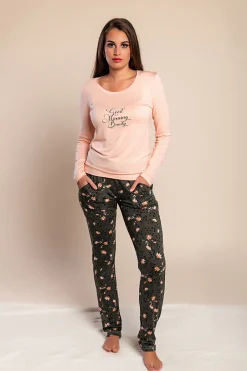 Pigiama lungo con stampa, rosa chiaro