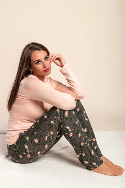 Pigiama lungo con stampa, rosa chiaro