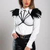 Reggiseno con spalline elastiche con piume, nero