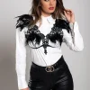 Reggiseno in pizzo con piume, nero